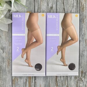 Silk Impressions Shimmer Sheer Pantyhose Stockings 20 Denier Sheer 2, 2-Packs L